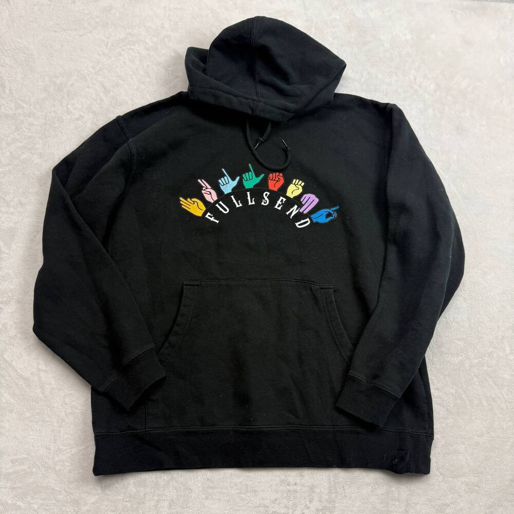 Full Send Nelk Boys Men's Black Hoodie Size L Hand Sign Graphic Pullover